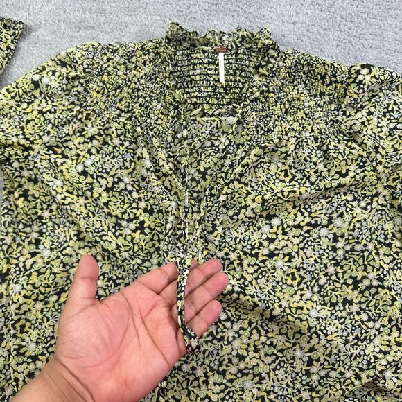 Free People Lela Green Coral Floral Long Sleeve Shirt Size Small - Picture 3 of 12